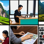 **

A vibrant collage showcasing various skills being used to earn money in Vietnam. Include images of someone teaching English online, a graphic designer working on a logo, a content writer typing on a laptop, a photographer taking pictures of a landscape, and a translator working on documents. The overall feel should be energetic and entrepreneurial, reflecting the potential for "talent contribution." Add some VND currency symbols subtly.

**