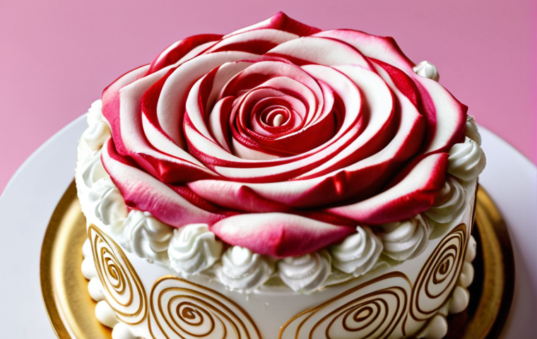 ** Close-up of a beautifully decorated cake using whipped cream art, focusing on delicate rose and minimalist designs.  Gel food coloring creates vibrant colors.

**
