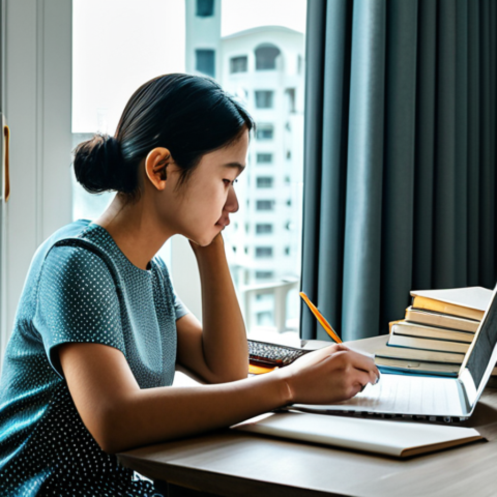 Aspiring Young Writer**

"A young, fully clothed woman in a modest, stylish outfit is sitting at a desk, writing in a notebook, surrounded by books and a laptop. She's in a bright, modern apartment with a view of Ho Chi Minh City. The scene evokes creativity and ambition. Safe for work, appropriate content, family-friendly. Perfect anatomy, correct proportions, natural pose, well-formed hands, proper finger count, natural body proportions, professional quality, high resolution, detailed."

**