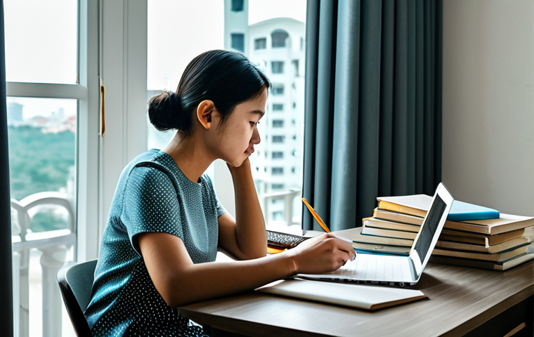 Aspiring Young Writer**

"A young, fully clothed woman in a modest, stylish outfit is sitting at a desk, writing in a notebook, surrounded by books and a laptop. She's in a bright, modern apartment with a view of Ho Chi Minh City. The scene evokes creativity and ambition. Safe for work, appropriate content, family-friendly. Perfect anatomy, correct proportions, natural pose, well-formed hands, proper finger count, natural body proportions, professional quality, high resolution, detailed."

**