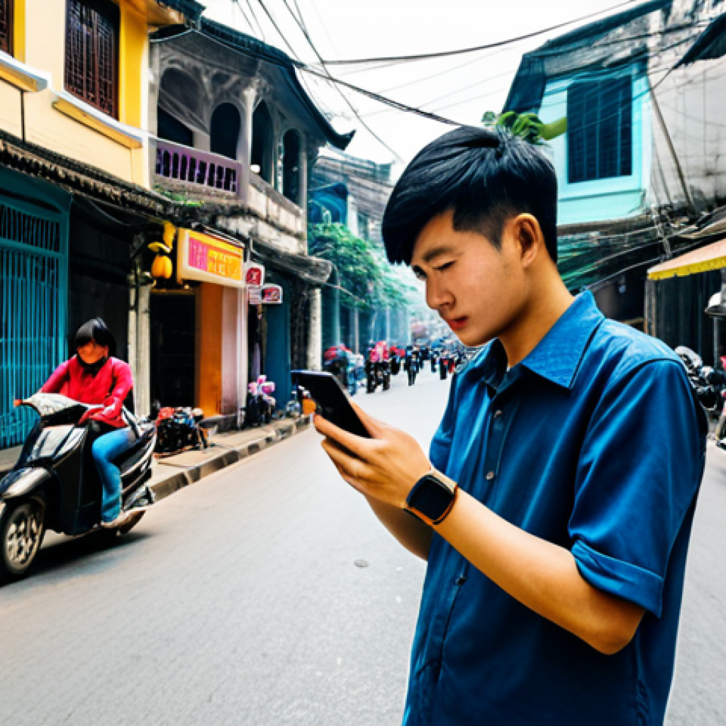 수익형 취미를 위한 필수 도구들 - **Phone Photography:** "A young adult, fully clothed in casual attire, taking a vibrant street photo...