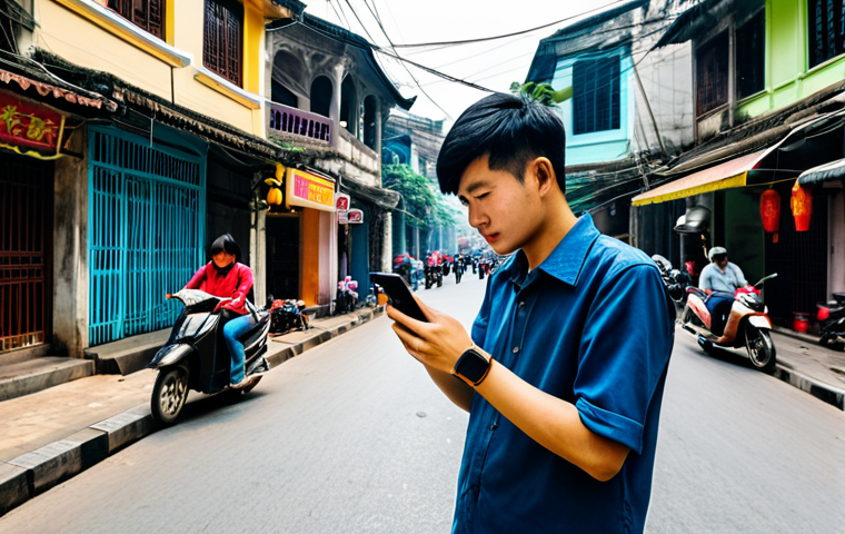 수익형 취미를 위한 필수 도구들 - **Phone Photography:** "A young adult, fully clothed in casual attire, taking a vibrant street photo...