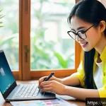 수익형 취미를 위한 재정 계획 - A Vietnamese home workspace with a young adult carefully managing personal finances on a laptop and ...